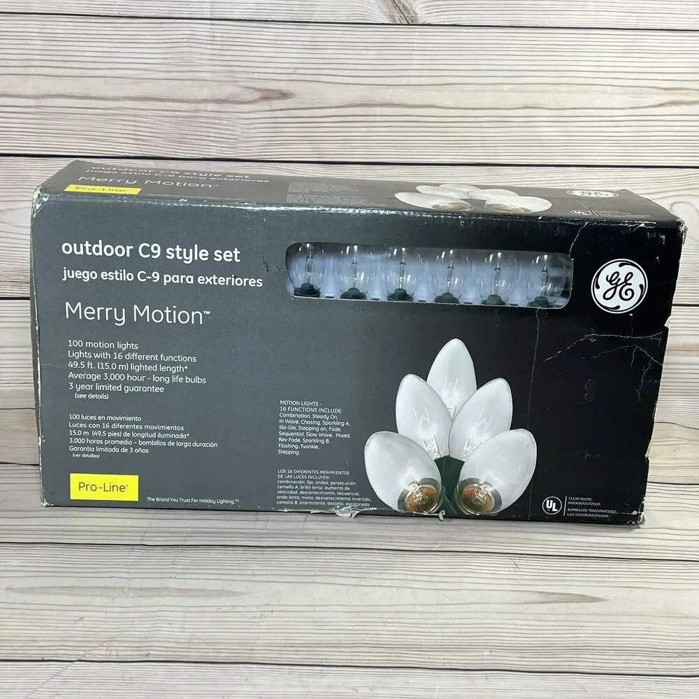 GE Merry Motion Pro-Line C9 Christmas Lights 100 Clear 16 Function 49ft Outdoor